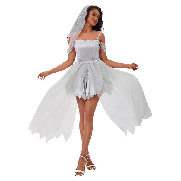 Womens Gothic Ghostly Bride Dress Halloween Cosplay Party Costume