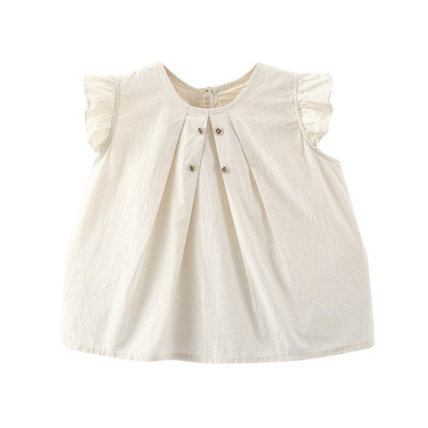 Girls Ruffle Sleeveless Cotton Beige Blouse Top