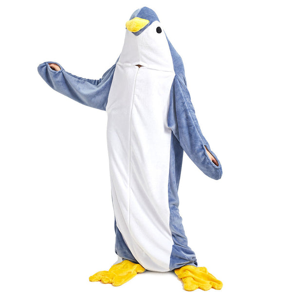 Adult Penguin One Piece Footed Flannel Pajamas Halloween Costume