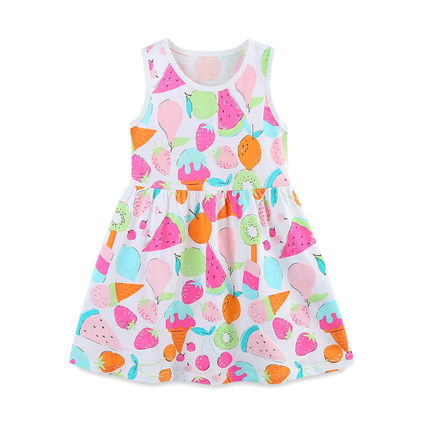 Little Girls Summer Fruit Ice Cream Print Tank Dress