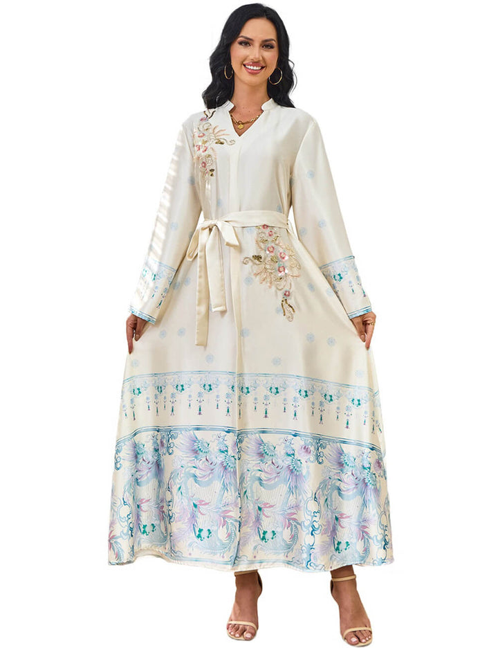 Sequined Beaded Floral Islamic Tunics Kaftan Dubai Muslim Womens Abaya