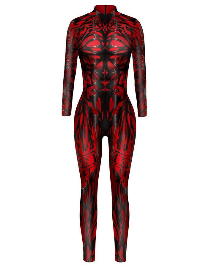 Womens Red Fire Flaming Cosplay Dance Unitard Halloween Costume