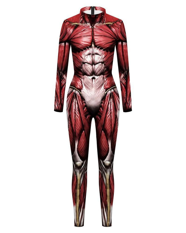 Muscle Anatomy Print Halloween Dance Stage Unitard Halloween Costume - pinkfad