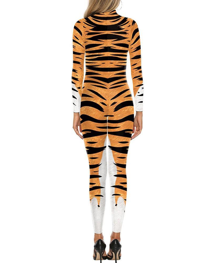 Tiger Print Catsuit Halloween Play Dance Stage One-Piece Costume - pinkfad