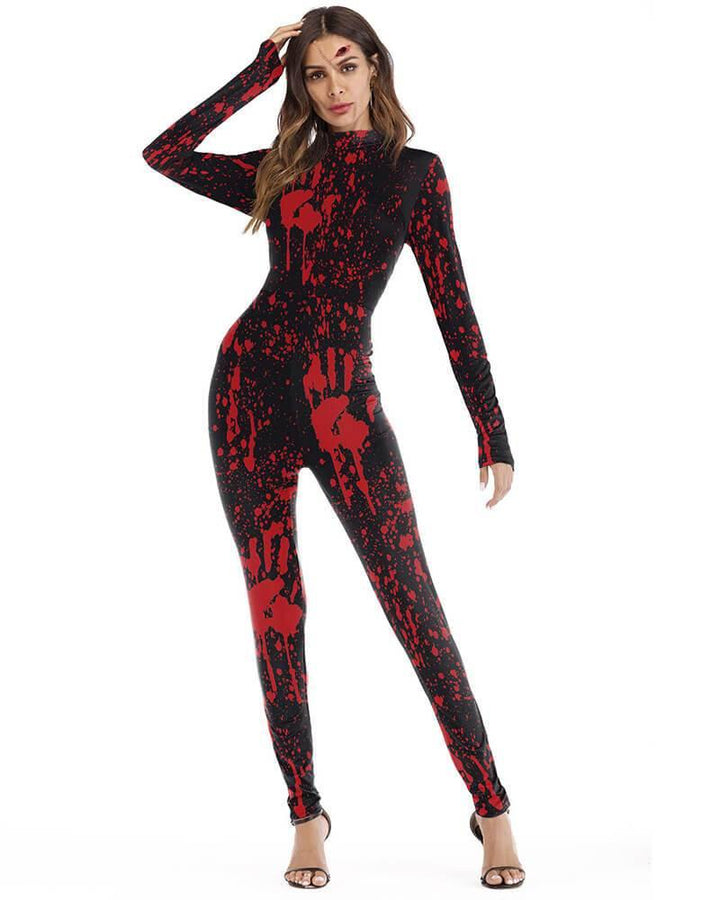 Fancy Blood Catsuit Bleeding Hands Bodysuit Womens Halloween Costume - pinkfad